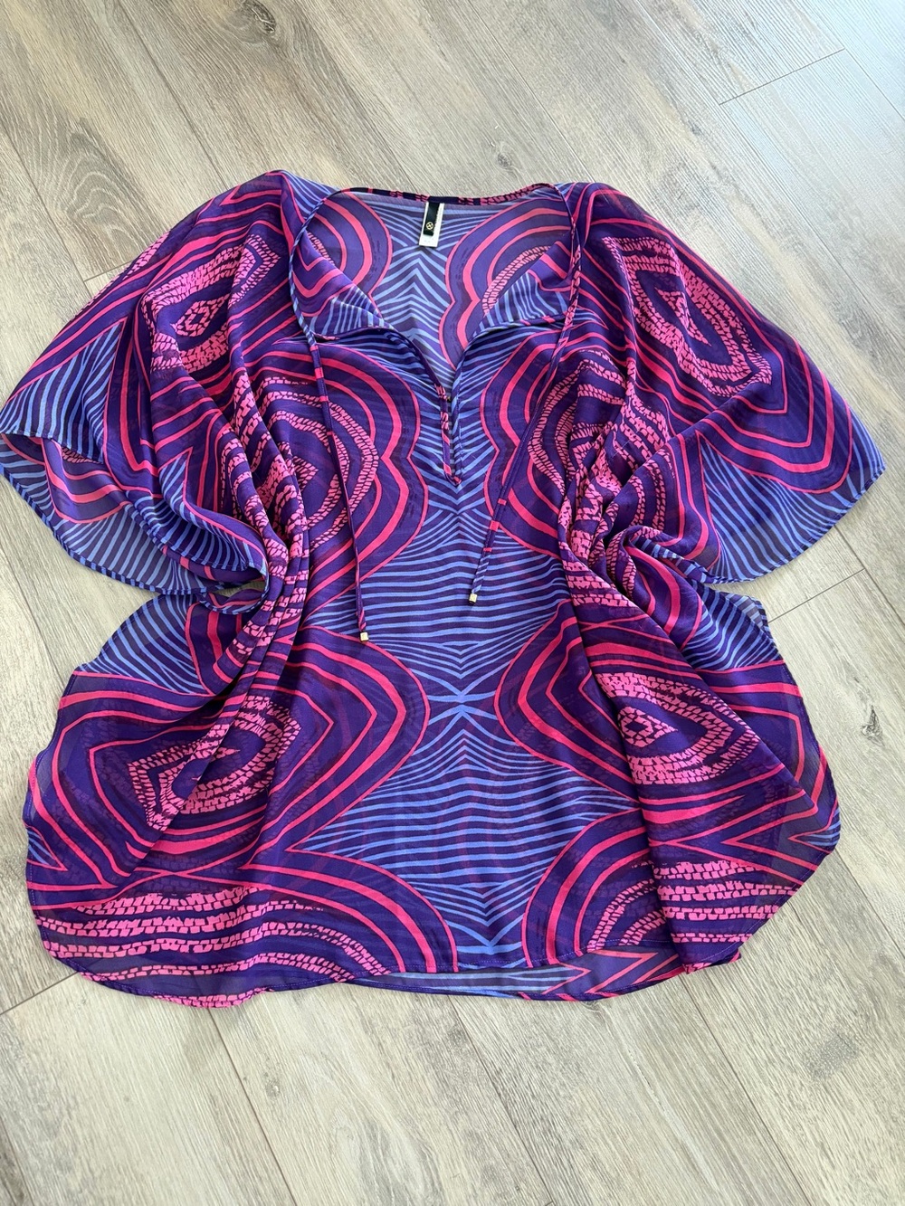 Vix Purple & Pink V-Neck Tunic with Drawstring